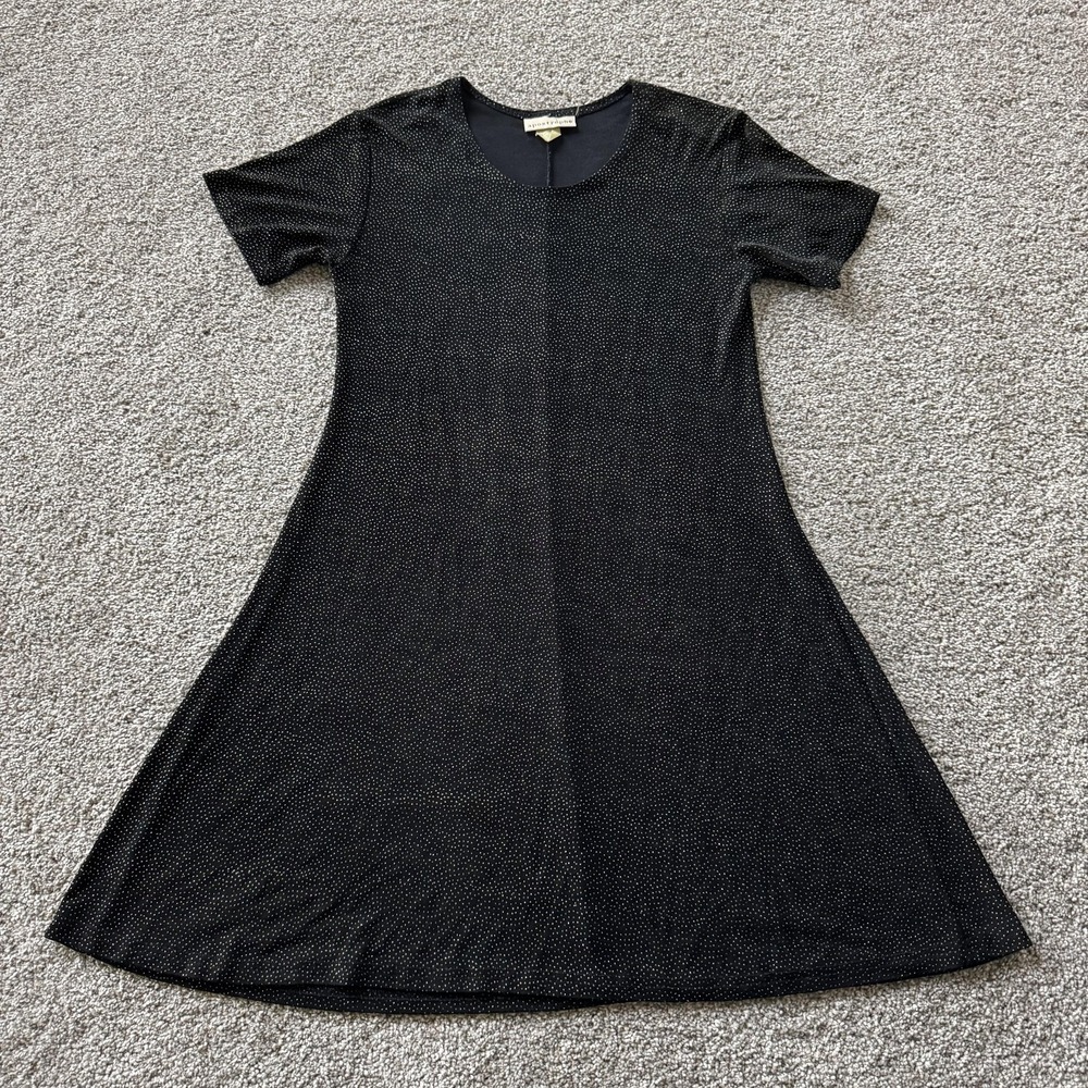 Y2K Apostrophe Dress Womens S Black Polka Dot Short Sleeve Scoop Neck A-Line
